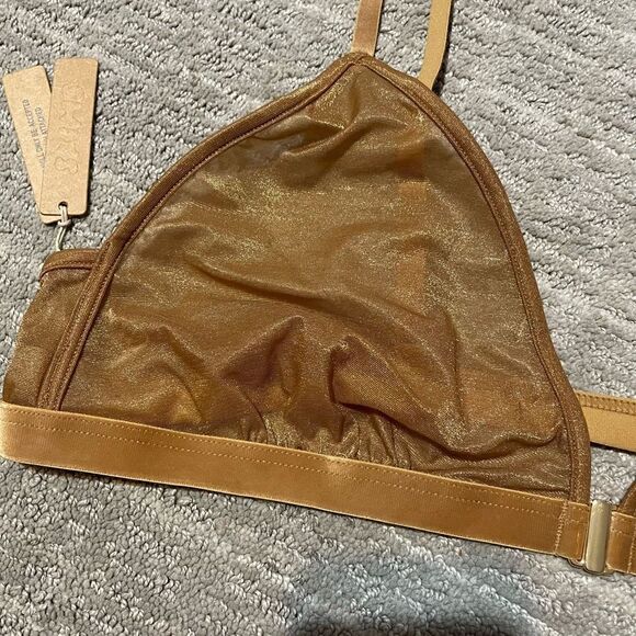 SKIMS Sparkle Glissenette Front Close Triangle Bralette Tan Brown Chai 3X NWT - Picture 3 of 9